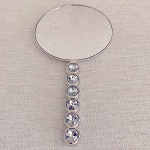 Vintage Silver Mirror with Inlaid Gemstone Handle